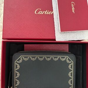 Cartier Guirlande Black Card Wallet with Gold Accents
